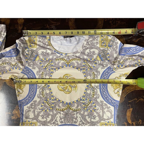 J McLaughlin‎ Sig T Paisley Damask Regal Yellow Blue Gray Quiet Luxury Top M - Picture 4 of 10